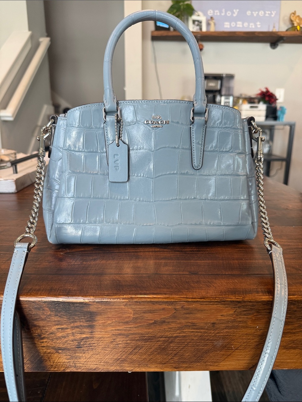 Coach Crocodile Light Blue Carry All Purse